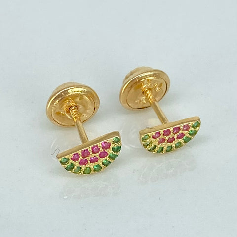 Topos Sandia Circones Fucsias Verdes Oro amarillo 18k 0,78 Gr / 4 mm