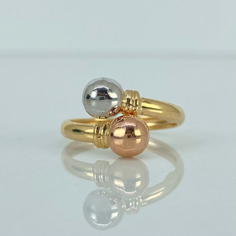 Anillo Tu y Yo / Bola Lisa Tres oros 18k / Talla 7 / 1,79 Gr / 6 mm  †