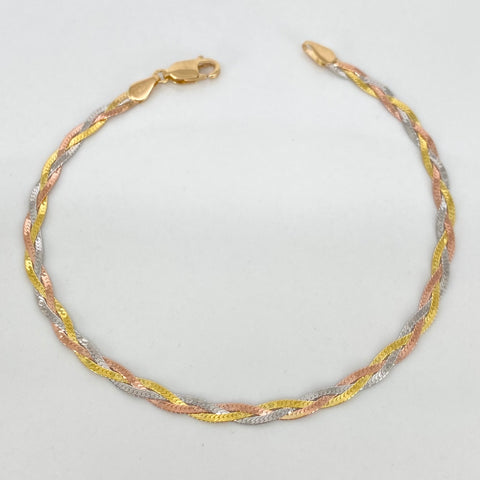 Pulso ● Serpientes Trenzadas Tres oros 18k +3 / 2,75 Gr / 3 mm / 19 Cm