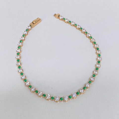 Pulso ● Tennis Circones Blancos Verdes Oro amarillo 18k +4 / 3,9 Gr / 3 mm / 17 Cm †