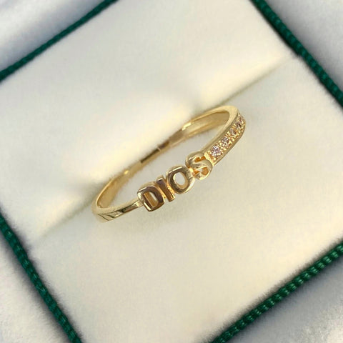 Anillo Dios Circones Blancos Oro amarillo 18k / Talla 6 3/4 / 1,08 Gr