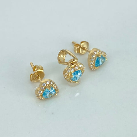 Dije Corazon + Topos Circones Blancos Celestes Oro amarillo 18k 2,4 Gr / 6,7 mm / 1,5 Cm *
