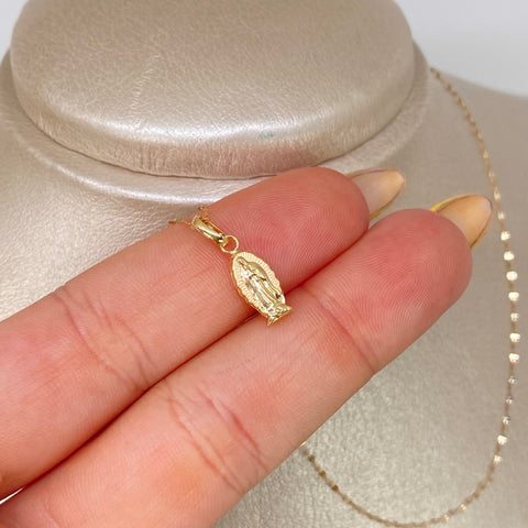 Set Cadena ● Crispeta + Dije Virgen Guadalupe Silueta Oro amarillo 18k 0,65 Gr / 1 mm / 45 Cm †