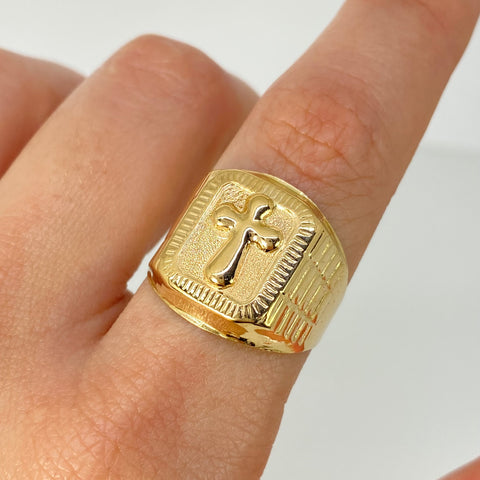 Anillo Sello Cruz Oro amarillo 18k / Talla 9 / 3,88 Gr *