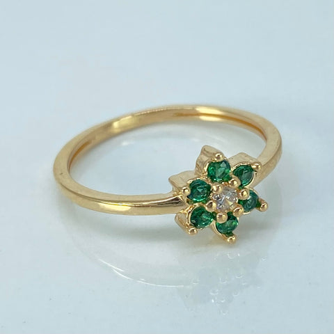 Anillo Flor Circones Verdes Blancos Oro amarillo / Talla 6 / 1,85 Gr *