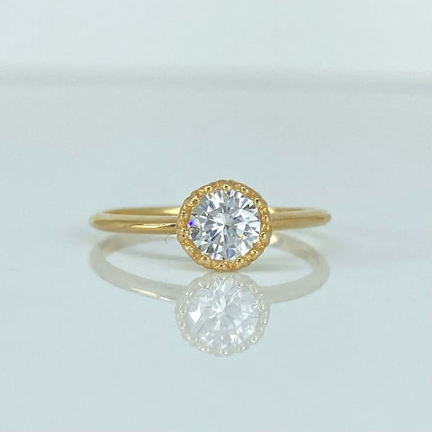 Anillo Solitario Circon Blanco Oro amarillo 18k / Talla 6 1/4 / 1,6 Gr †
