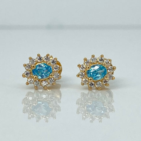 Dije + Topos Circones Blancos Celestes Oro amarillo 18k 3,5 Gr / 8 mm / 1,6 Cm *