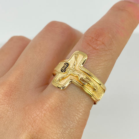 Anillo Sello Cruz Cristo Oro amarillo 18k / Talla 12 1/2 / 3,97 Gr †
