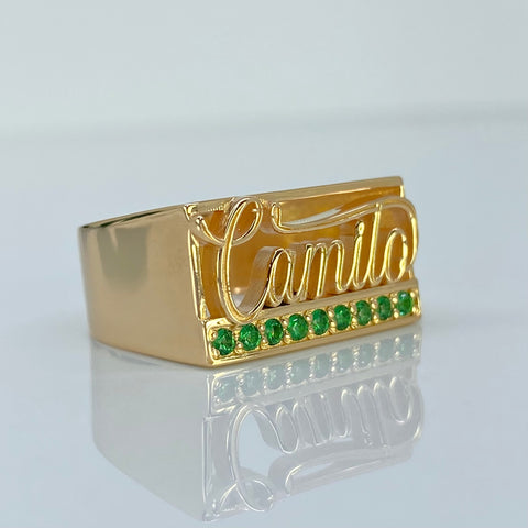 Anillo Nombre POR FABRICACIÓN 10 Pts De Esmeraldas Oro amarillo 18k / Talla 8 / 7,73 Gr *