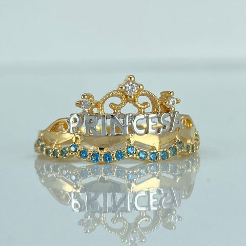 Anillo 15años Princesa Circones Verdes Blancos Oro amarillo y Oro blanco 18k / Talla 6 3/4 / 2,37 Gr *