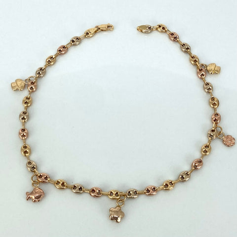 Tobillera GC Dije Hongo Flor Estrella Pez Oro amarillo 18k 4,35 Gr / 4 mm / 24 Cm