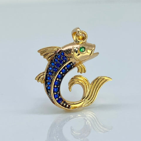 Dije Pez Circones Circones Azul Y Verdes Oro amarillo 18k 2,75 Gr / 2,5 Cm  *