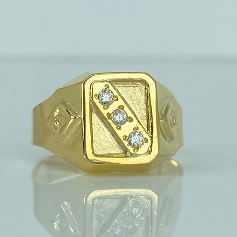 Anillo Sello Circones Blancos Rombos Oro amarillo 18k / Talla 10 1/2 / 3,15 Gr †