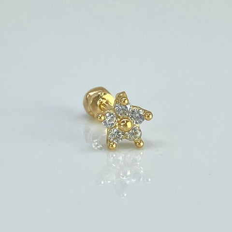 Piercing Flor Circones Blancos/ Oro Amarillo 18k (Joya) / 0,40 gr / 4,5 mm / (Oreja)
