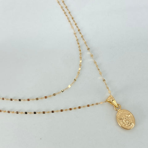 Set Cadena  Crispeta + Dije San Miguel Arcangel Oro amarillo 18k 0,7 Gr / 1 mm / 50 Cm *