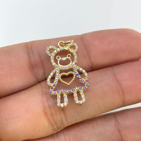 Dije Silueta Oso Circones Blancos Y Morados Oro amarillo 18k 2,50 Gr / 3 Cm  *