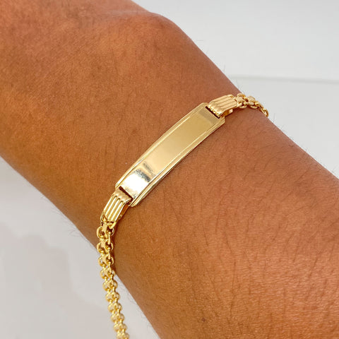 Pulso ● Placa Rectangular Chino Oro amarillo 18k +1 / 9,65 Gr / 4,4 mm / 20,8 Cm †