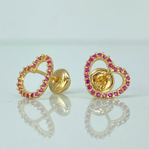 Topos Corazon Circones Fucsias Oro amarillo 18k 1,02 Gr / 10 mm  *