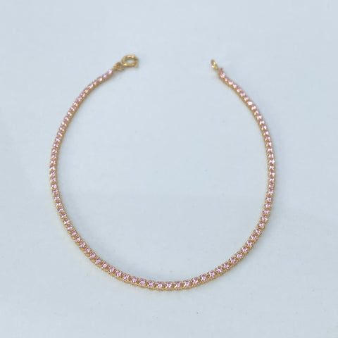 Pulso ● Mini Tennis Circones Rosados Oro amarillo 18k +4 / 1,9 Gr / 1,5 mm / 18 Cm
