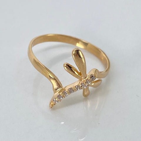 Anillo Libelula Circones Blancos Oro amarillo 18k / Talla 6 1/4 / 1,75 Gr *