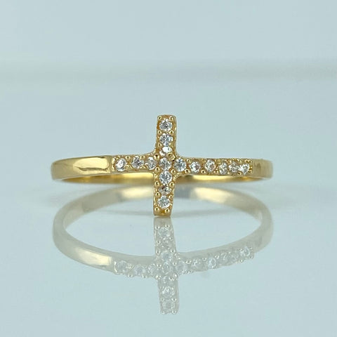 Anillo Cruz Circones Blancos Oro amarillo 18k / Talla 6 1/4 / 1,28 Gr *