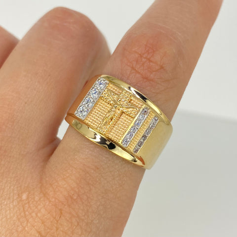 Anillo Cruz Circones Blancos Oro amarillo y Oro blanco 18k / Talla 10 / 6,31 Gr