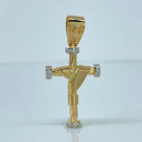 Dije Cruz Circones Blancos Oro amarillo y Oro blanco 4,1 Gr / 4,3 Cm
