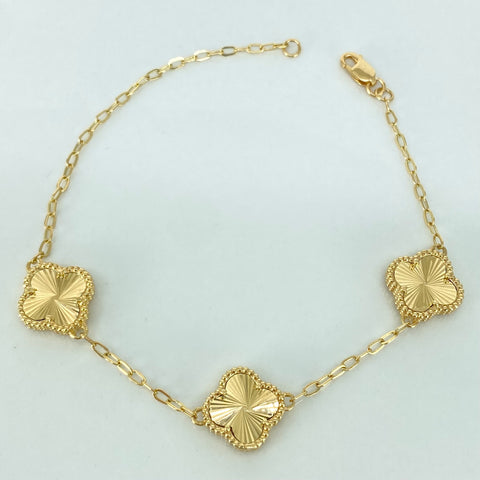 Pulso ● Trebol Diamantado Aro Seguido Oro amarillo 18k +3 / 5,88 Gr / 1,8 mm / 20 Cm *