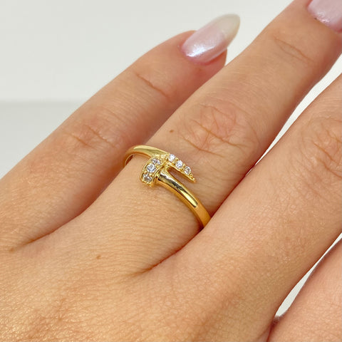 Anillo Clavo CT Circones Blancos Oro amarillo 18k / Talla 7 / 1,7 Gr *