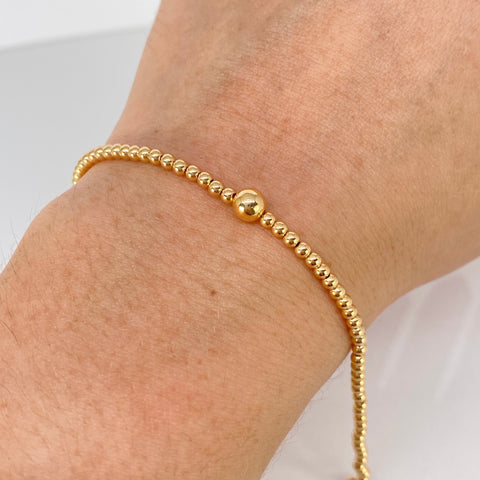 Pulso ● Bolas Lisas ESP 5/2.5mm Oro amarillo 18k +3 / 1,45 Gr / 17 Cm