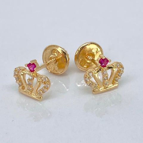 Topos Corona Circon Fucsia Blancos Oro amarillo 18k 0,85 Gr / 7,2 mm †