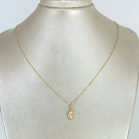 Set Cadena ● Flor Espejo + Dije Luna Oro amarillo 18k 1,26 Gr / 1,1 mm / 45 Cm *