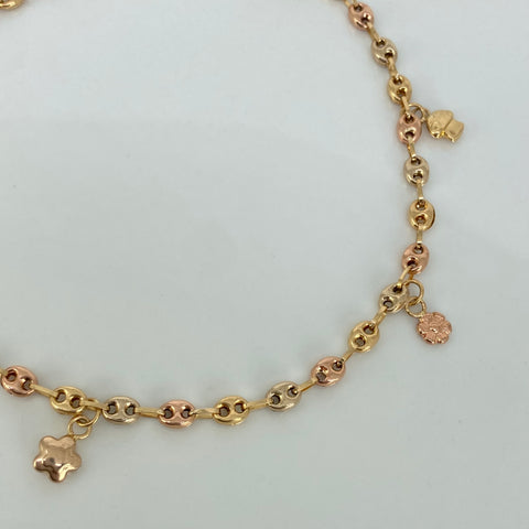 Tobillera GC Dije Hongo Flor Estrella Pez Oro amarillo 18k 4,35 Gr / 4 mm / 24 Cm