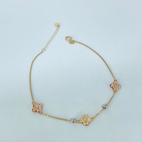Pulso ● Franco Trebol Bolas Lisas ESP Tres oros 18k +3 / 0,8 Gr / 3 mm / 17 Cm *