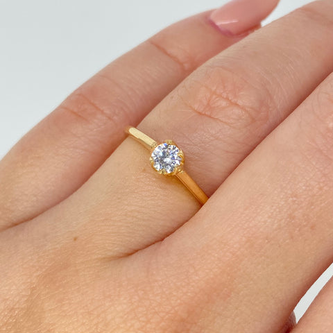 Anillo Solitario Circon Blanco Oro amarillo / Talla 6 1/2 / 1,91 Gr *