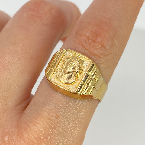 Anillo Sello Rostro De Jesus Arenado Oro amarillo 18k / Talla 9 1/4 / 4 Gr