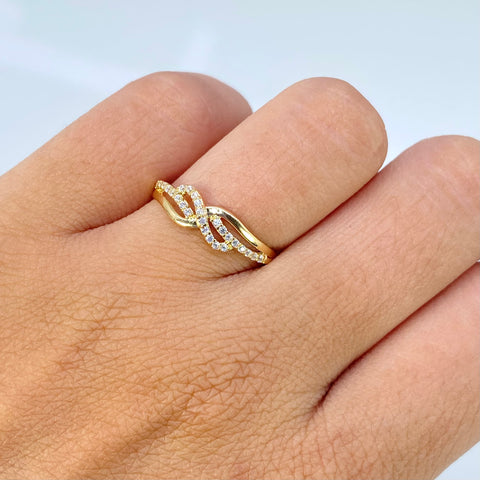 Anillo Entrelazado Circones Blancos Oro amarillo 18k / Talla 7 3/4 / 1,37 Gr