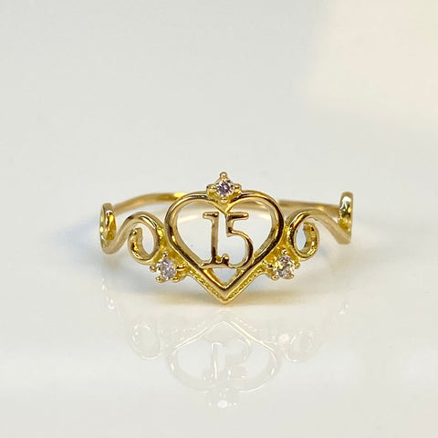 Anillo 15 Años Circones Blancos Oro amarillo 18k / Talla 5 1/2 / 1,11 Gr