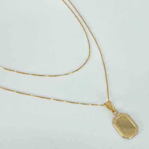Set Cadena ● Veneciana + Dije Placa Rectangular Curva Oro amarillo 18k 1,25 Gr / 0,5 mm / 45 Cm *