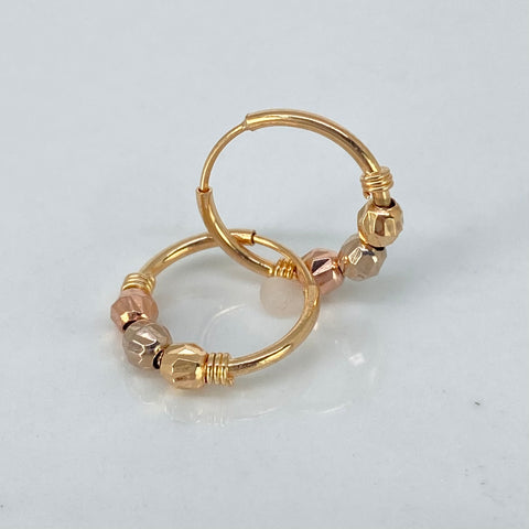 Candongas Imperdibles Bolas Diamantadas 3mm Tres oros 18k 0,95 Gr / 1,3 Cm
