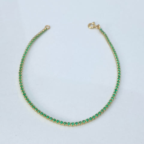 Pulso ● Mini Tennis Circones Verdes Oro amarillo 18k +4 / 1,55 Gr / 1,5 mm / 17,7 Cm