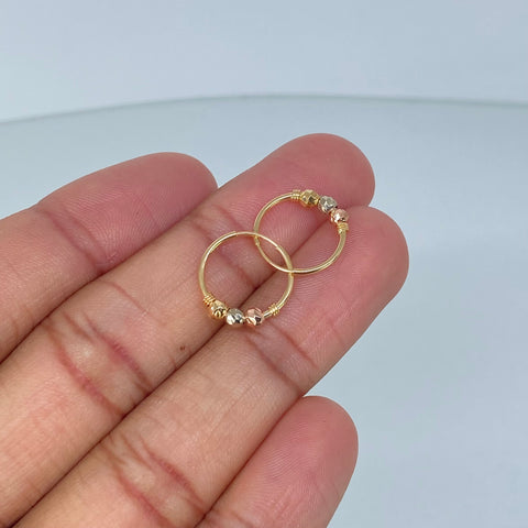 Candongas Imperdibles Bolas Diamantadas 3mm Tres oros 1,01 Gr / 1,5 Cm †