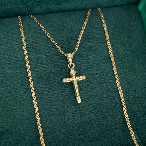 Set Cadena ● Mini China + Dije Cruz Oro amarillo 18k 2,62 Gr / 1,1 mm / 60 Cm *