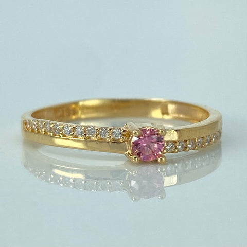 Anillo Solitario Churumbela Circones Blancos Rosas Oro amarillo / Talla 7 1/2 / 2 Gr *