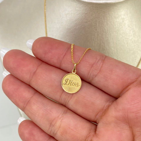 Set Cadena ● Mini China + Dije Dios Oro amarillo 18k 2,97 Gr / 1,2 mm / 50 Cm *