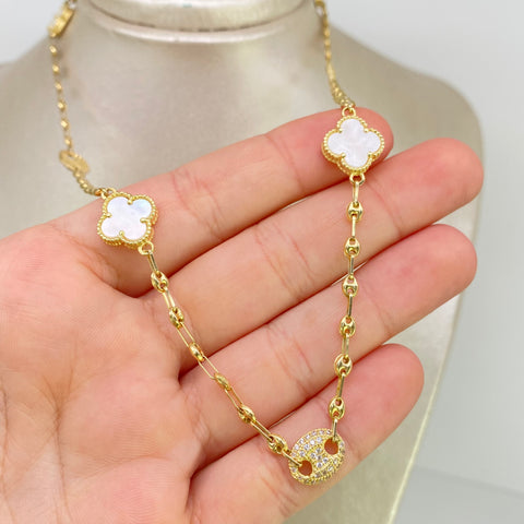 Cadena GC Trebol Blancos Oro amarillo 18k 11,65 Gr / 3 mm / 45 Cm *
