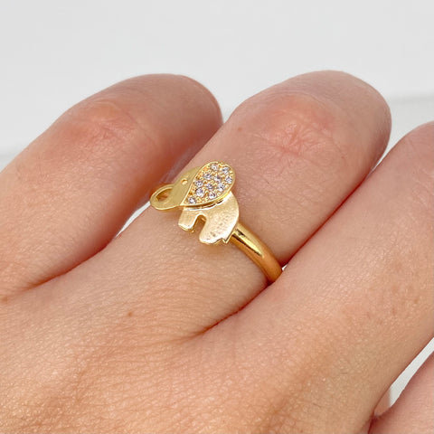 Anillo Elefante Circones Blancos Oro amarillo / Talla 6 1/2 / 1,37 Gr *