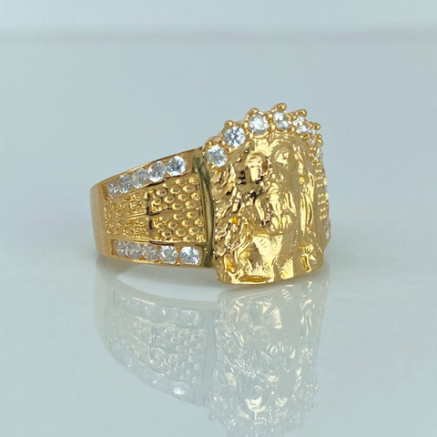 Anillo Rostro Jesus Circones Blancos Oro amarillo / Talla 9 1/4 / 5,7 Gr *
