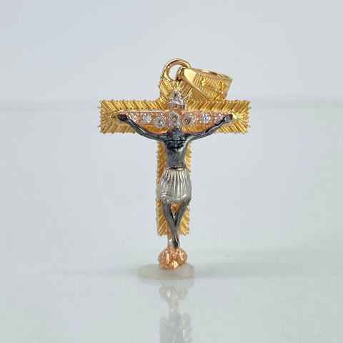 Dije Cristo Buga Circones Blancos Tres oros 3,3 Gr / 3,5 Cm †