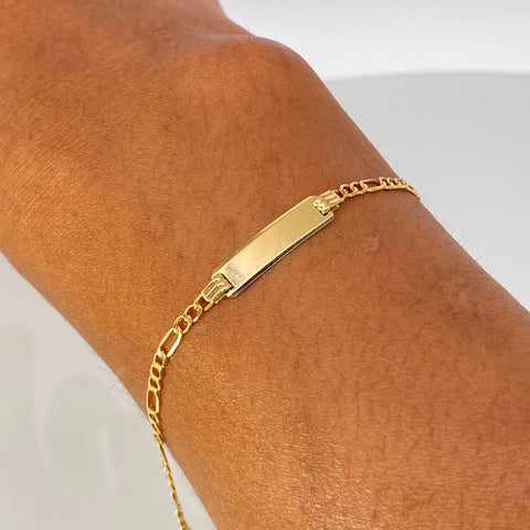 Pulso bebé ● Placa Rectangular Tres Por Uno 3x1 Oro amarillo 18k +1 / 1,98 Gr / 2,7 mm / 14,5 Cm *